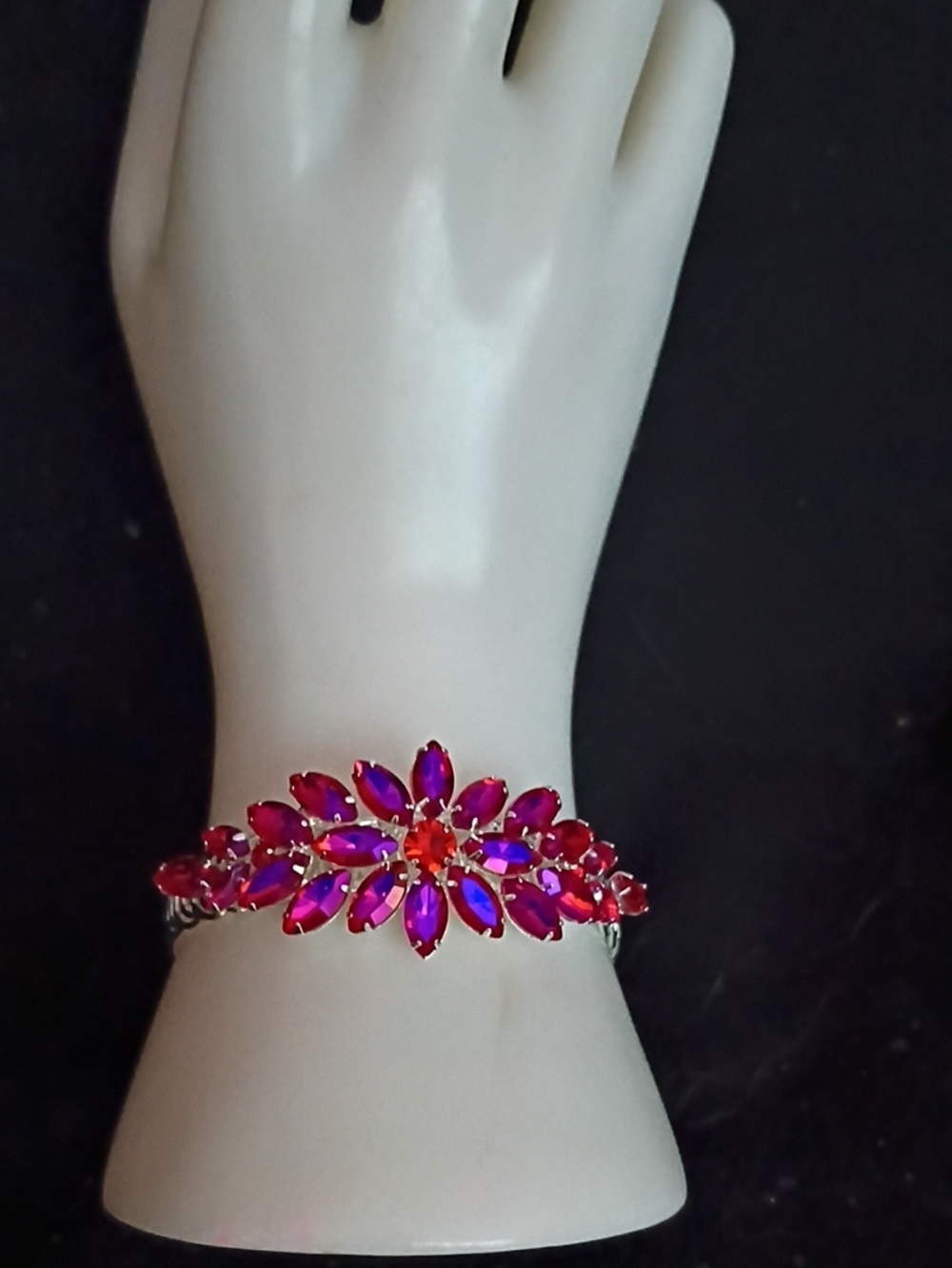 Pink Floral Crystal Statement Bracelet - Women's Jewelry